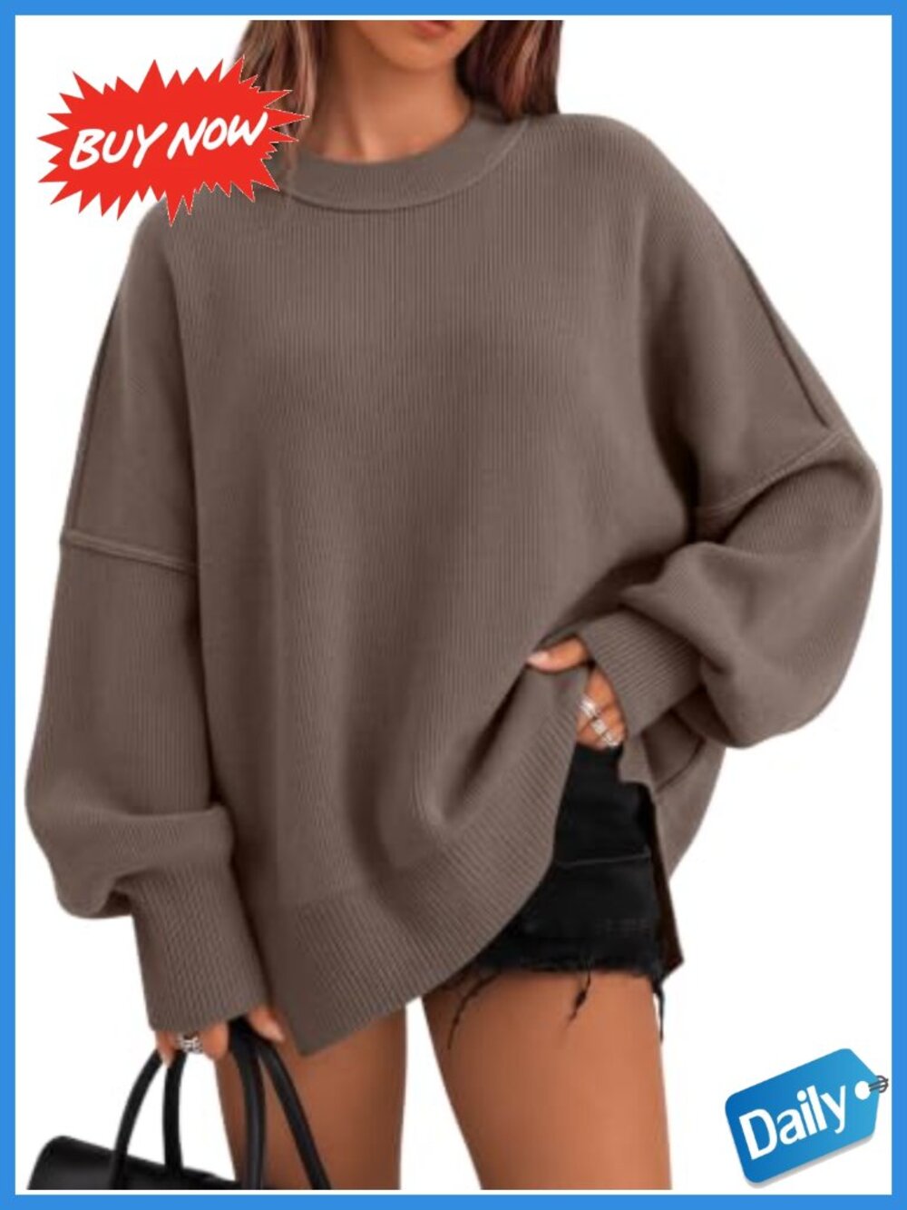 Oversized Crewneck Pullover Sweater Viscose Blend Tunic Top